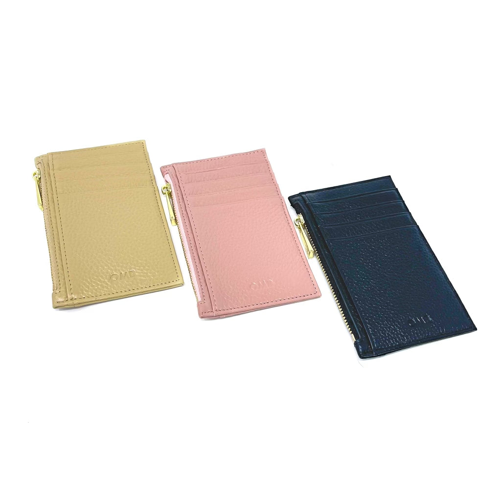 Zipped compact card holder in Grained calfskin